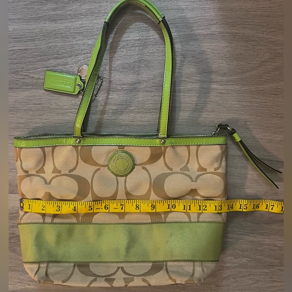 Coach Signature Khaki Lime Stripe Tote Bag - Picture 5 of 16